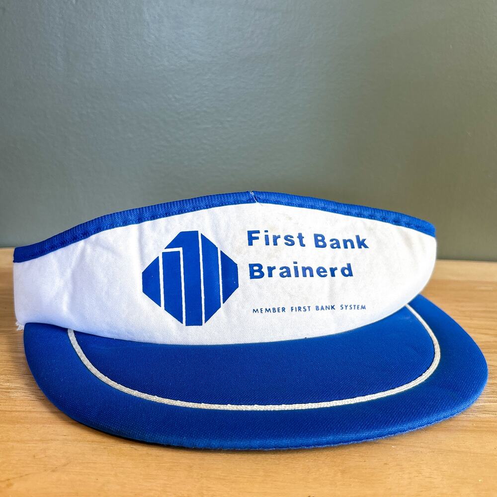 Vintage First Bank Brainerd Minnesota Promo Blue White Sun Visor Hat